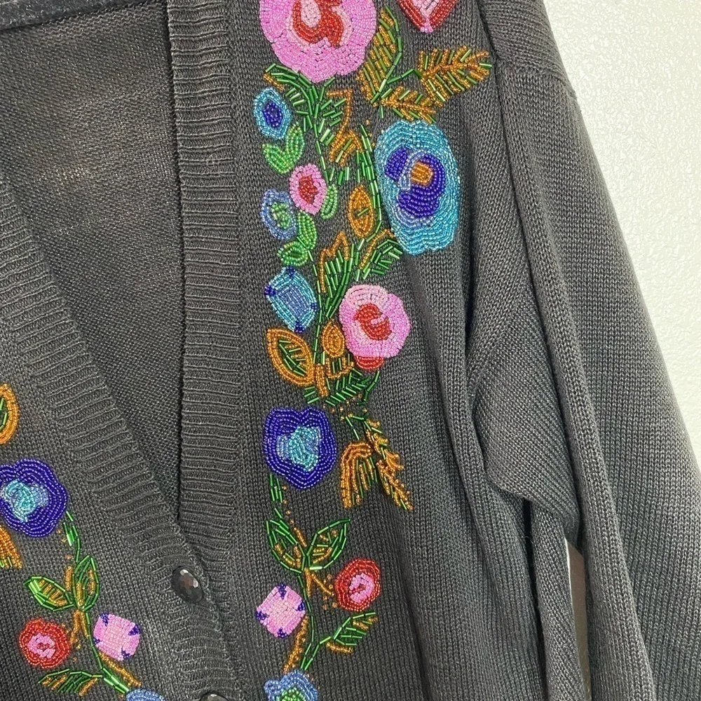 Highgate LTD Petite Vintage floral beaded knit button up cardigan size MP